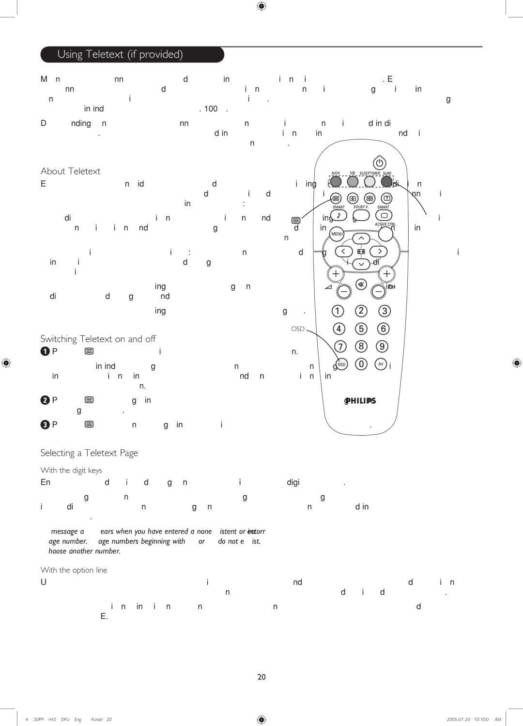 Philips 50PP7445/69 5SINGI4ELETEXT IFIPROVIDED, BOUTO4ELETEXT, 3WITCHINGC4ELETEXT on Andnoff, 3ELECTINGCAA4ELETEXT 0AGE 