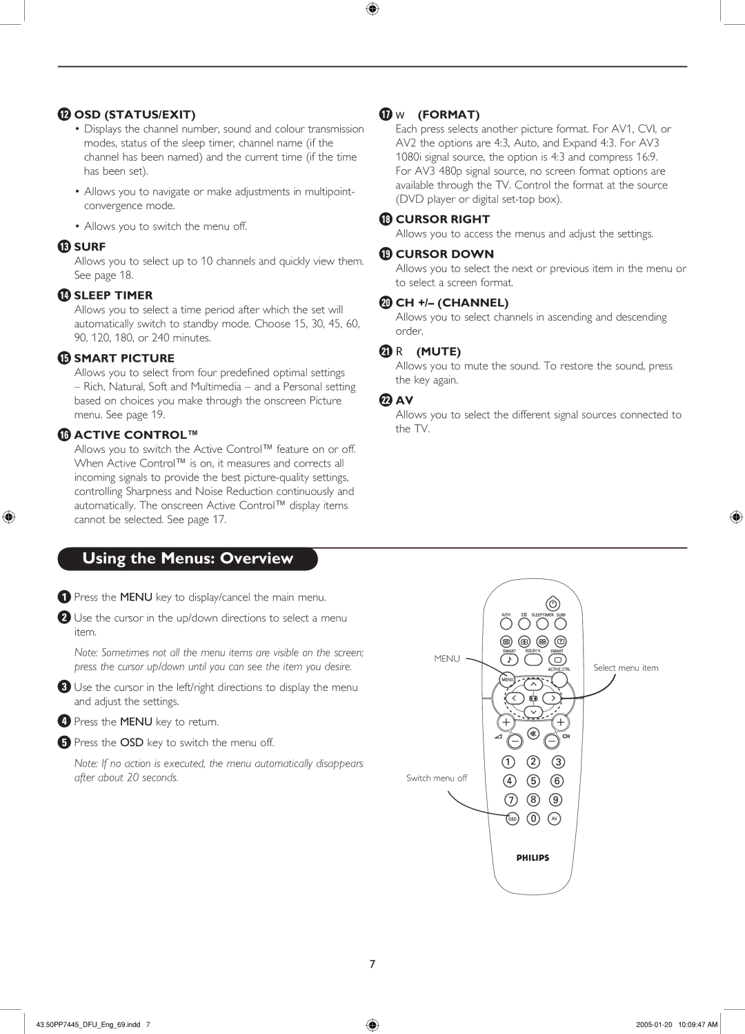 Philips 50PP7445/69 manual 5SINGITHEH-ENUS /VERVIEW 