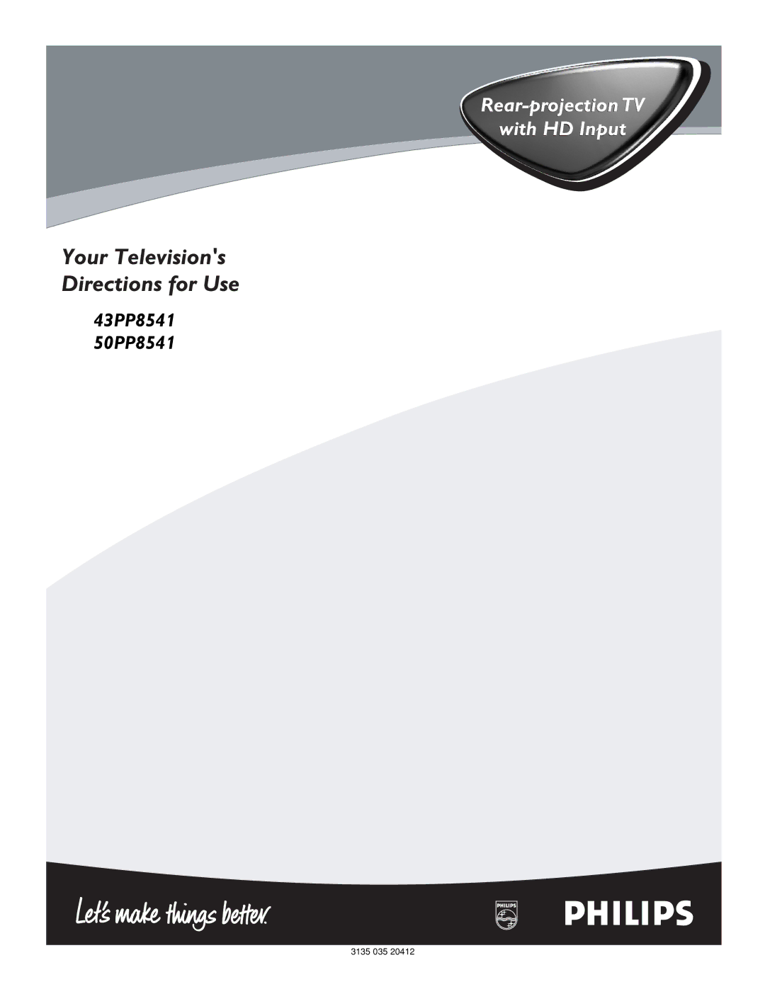Philips 43PP8541, 50PP8541 manual Rear-projection TV With HD Input 