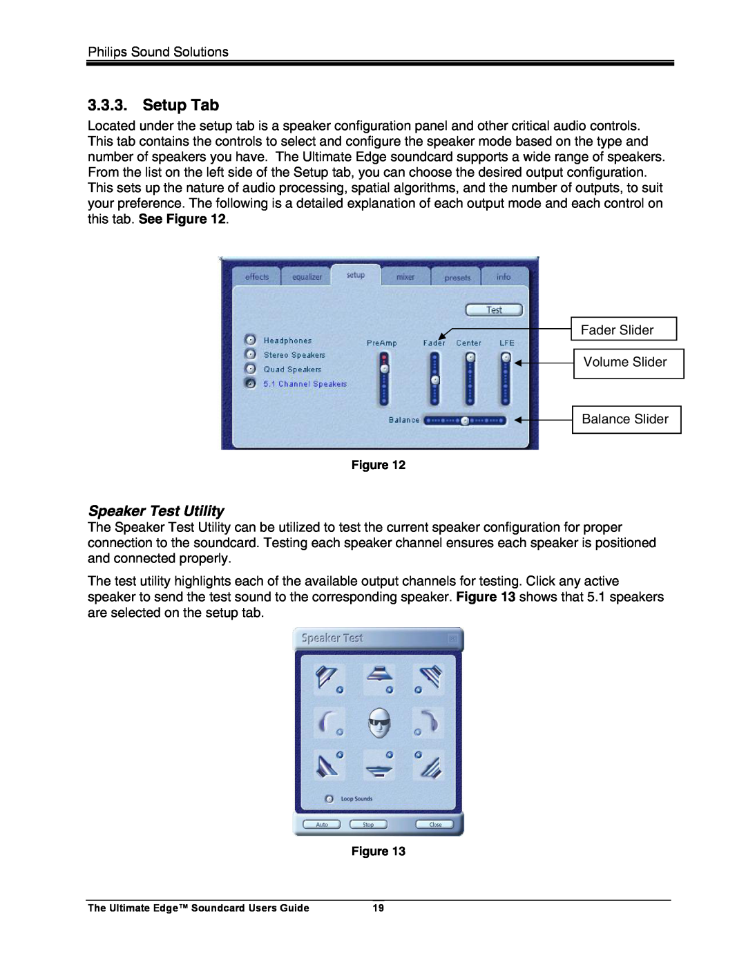 Philips 5.1 manual Setup Tab, Speaker Test Utility 