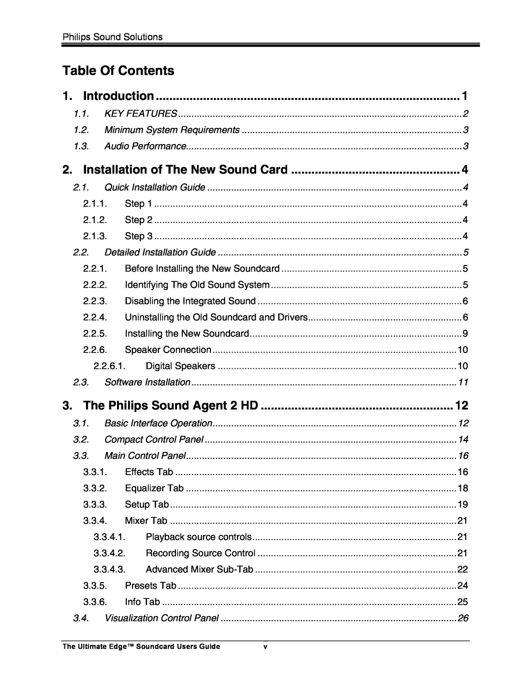 Philips 5.1 manual Introduction, Installation of The New Sound Card, The Philips Sound Agent 2 HD, Table Of Contents 