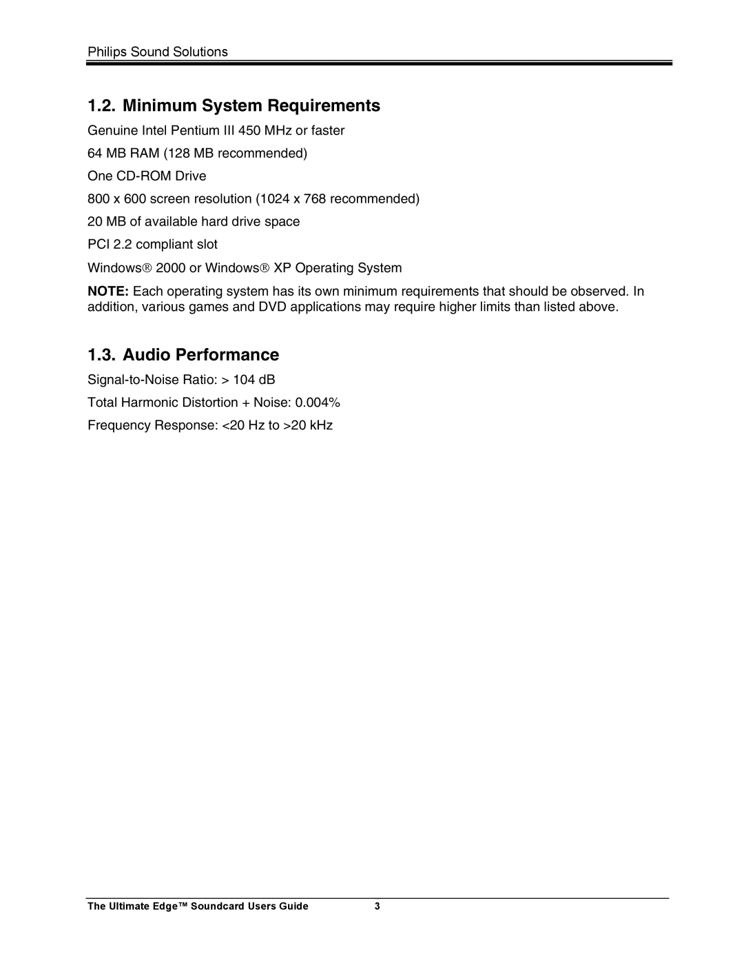 Philips 5.1 manual Minimum System Requirements, Audio Performance 