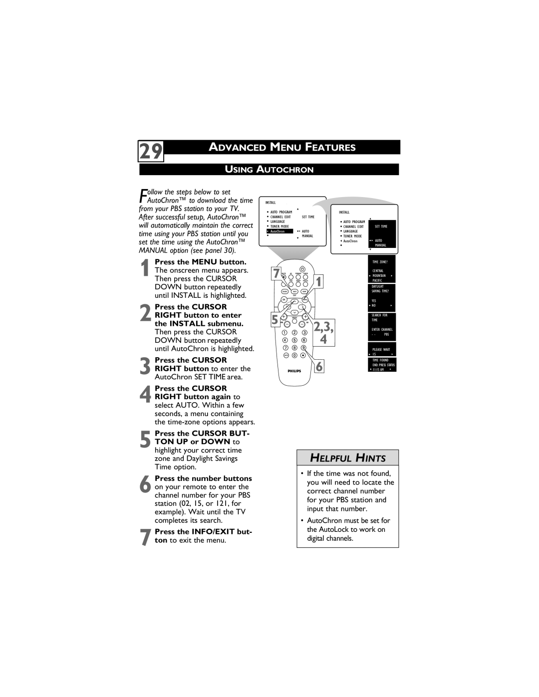 Philips 55PP9910, 51PP9910 user manual Using Autochron, Press the Cursor 