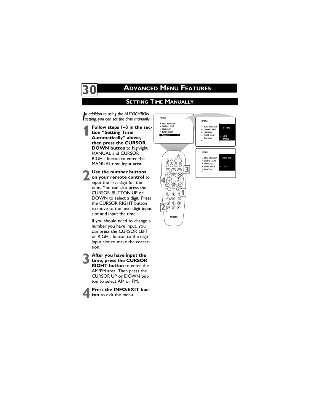 Philips 51PP9910, 55PP9910 user manual Setting Time Manually 