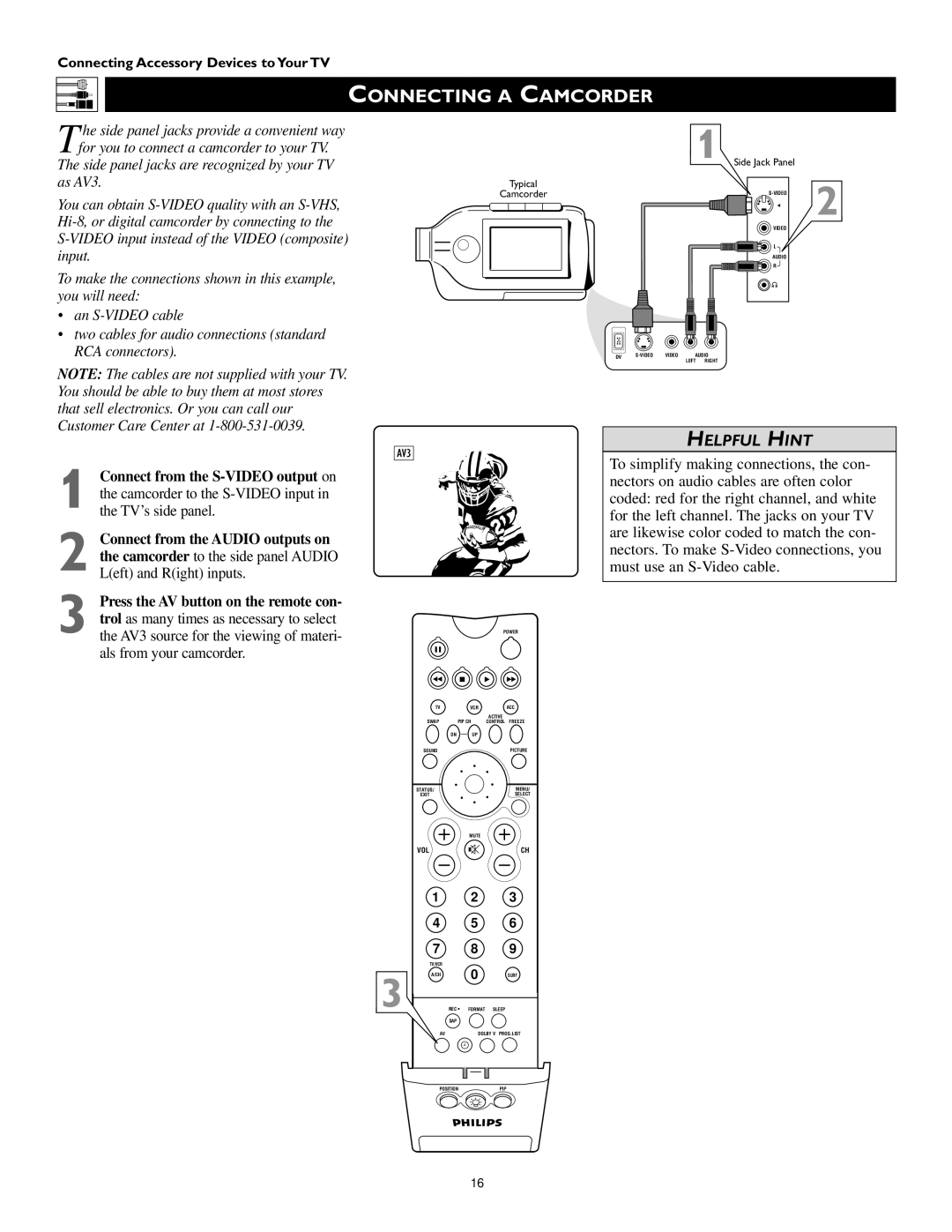 Philips 51PW9303 manual Connecting a Camcorder, Als from your camcorder 