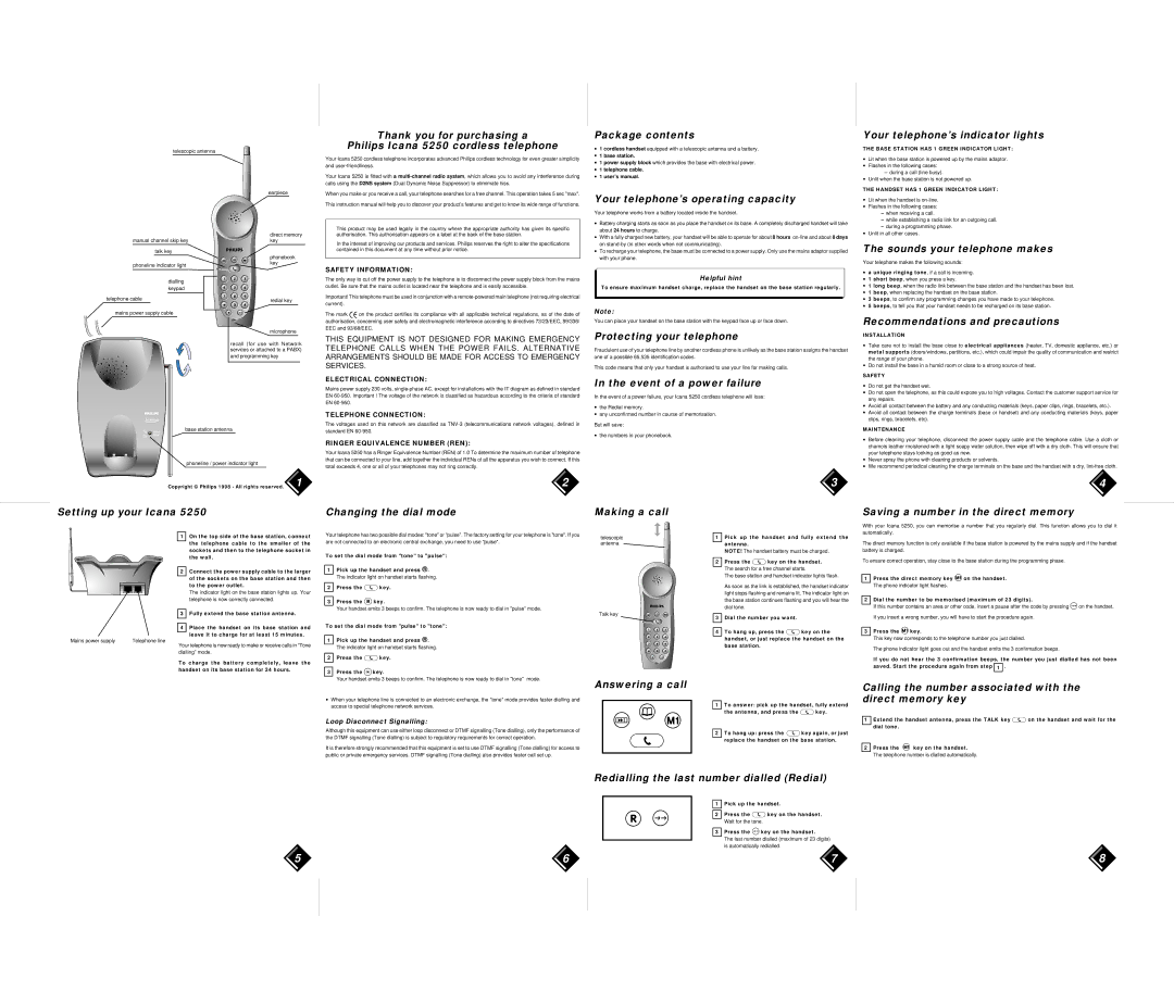 Philips 5250 instruction manual Your telephone’s operating capacity, Sounds your telephone makes, Event of a power failure 