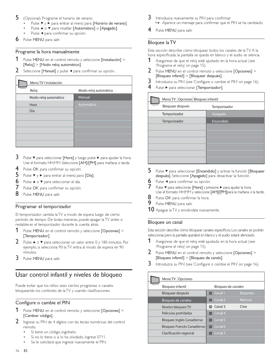 Philips 47PFL3704D, 52PFL5704D, 42PFL5704D, 52PFL3704D user manual Usar control infantil y niveles de bloqueo 