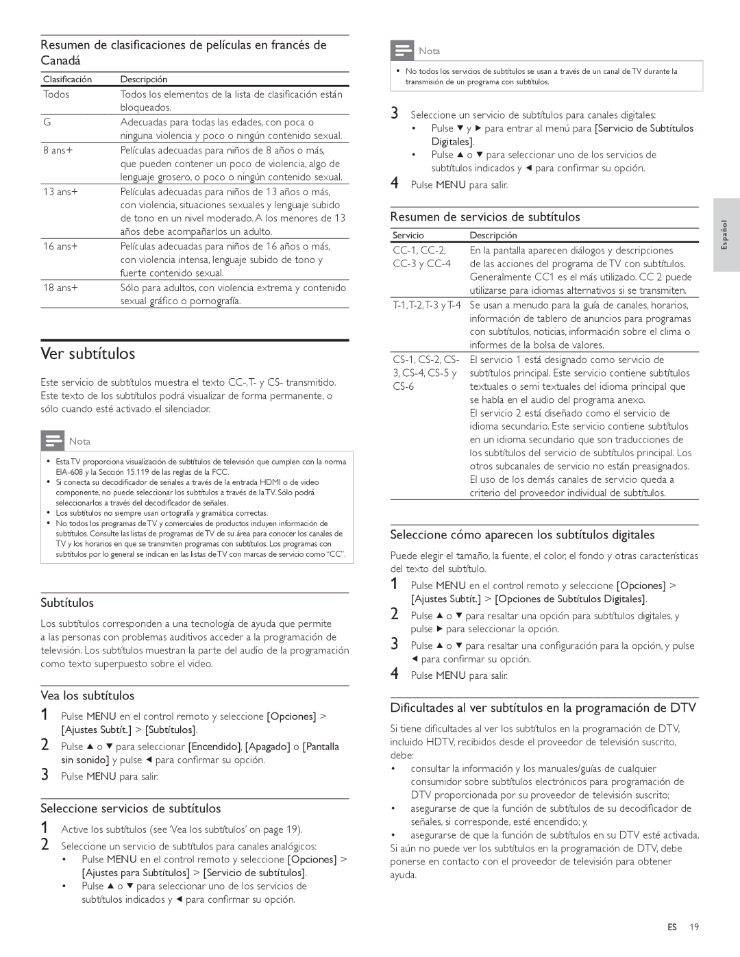 Philips 52PFL5704D, 47PFL3704D, 42PFL5704D, 52PFL3704D user manual Ver subtítulos 