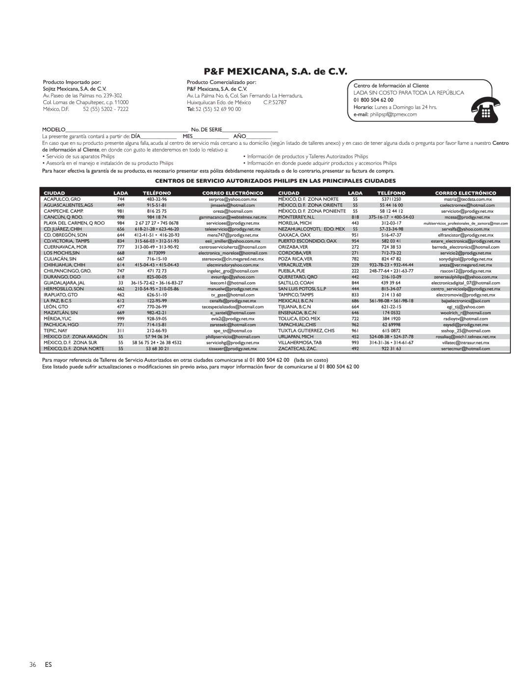 Philips 47PFL3704D, 52PFL5704D, 42PFL5704D, 52PFL3704D user manual 36 ES 