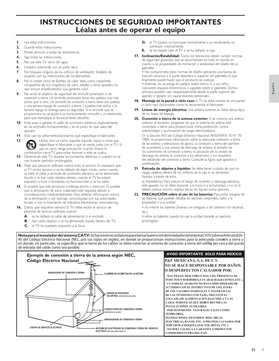 Philips 52PFL5704D, 47PFL3704D, 42PFL5704D, 52PFL3704D user manual Instrucciones DE Seguridad Importantes 