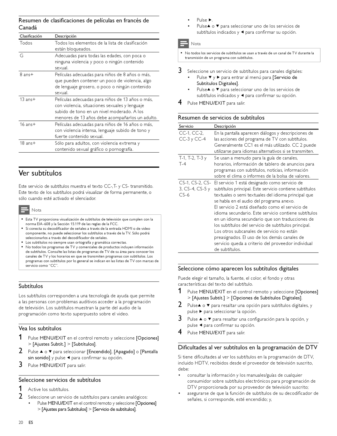 Philips 52PFL6704D, 42PFL6704D, 32PFL6704D, 32PFL7704D, 42PFL7704D, 47PFL6704D, 47PFL7704D user manual Ver subtítulos 