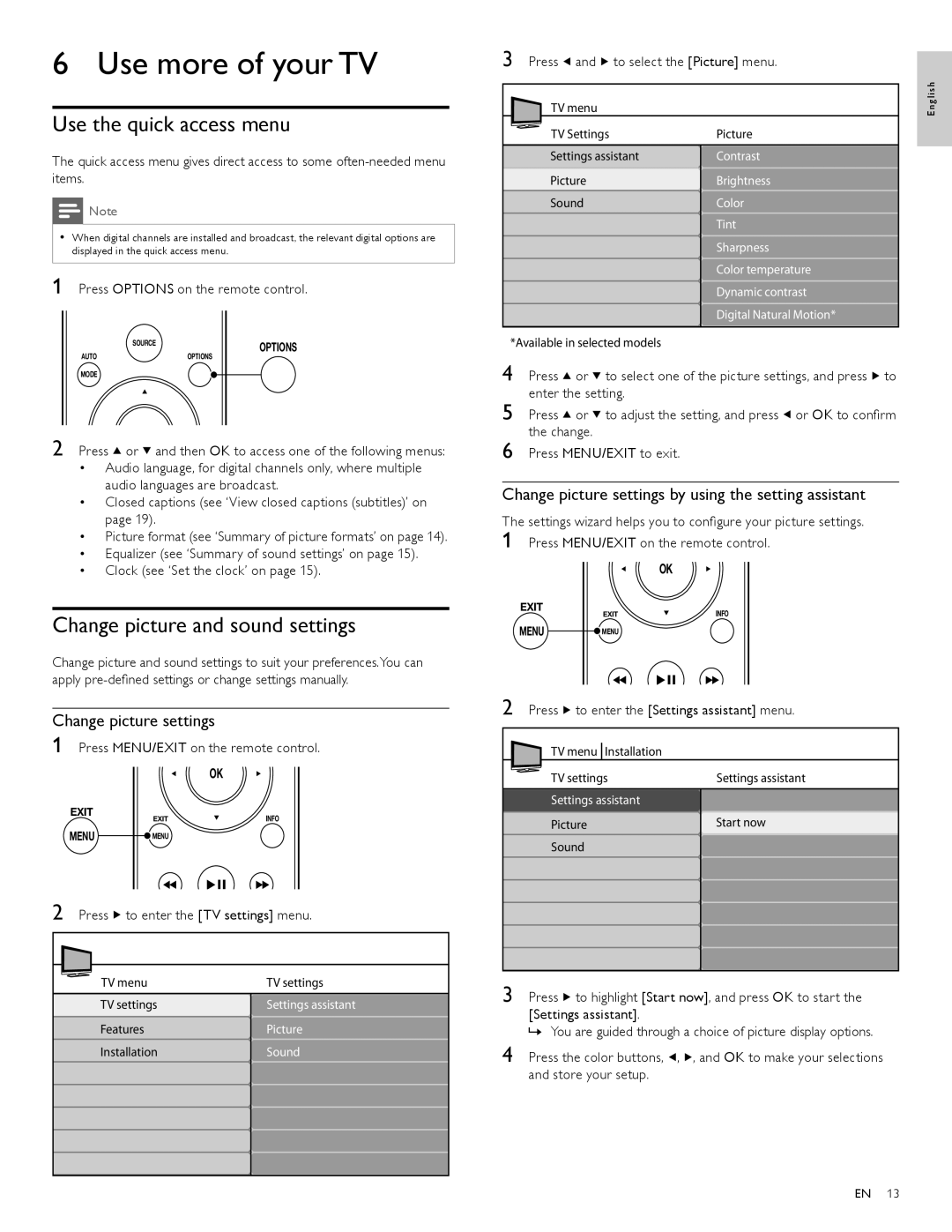 Philips 47PFL7704D, 52PFL6704D user manual Use more of your TV, Use the quick access menu, Change picture and sound settings 