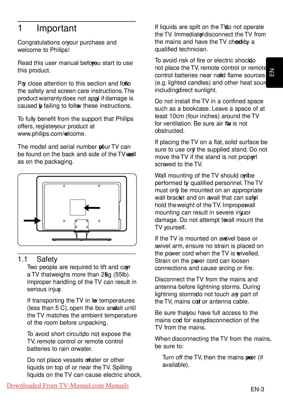 Philips 42PFL7603, 52PFL7403, 42PFL7403, 42PFL5203, 52PFL5403, 42PFL5403, 47PFL5403, 47PFL7403 user manual Safety 