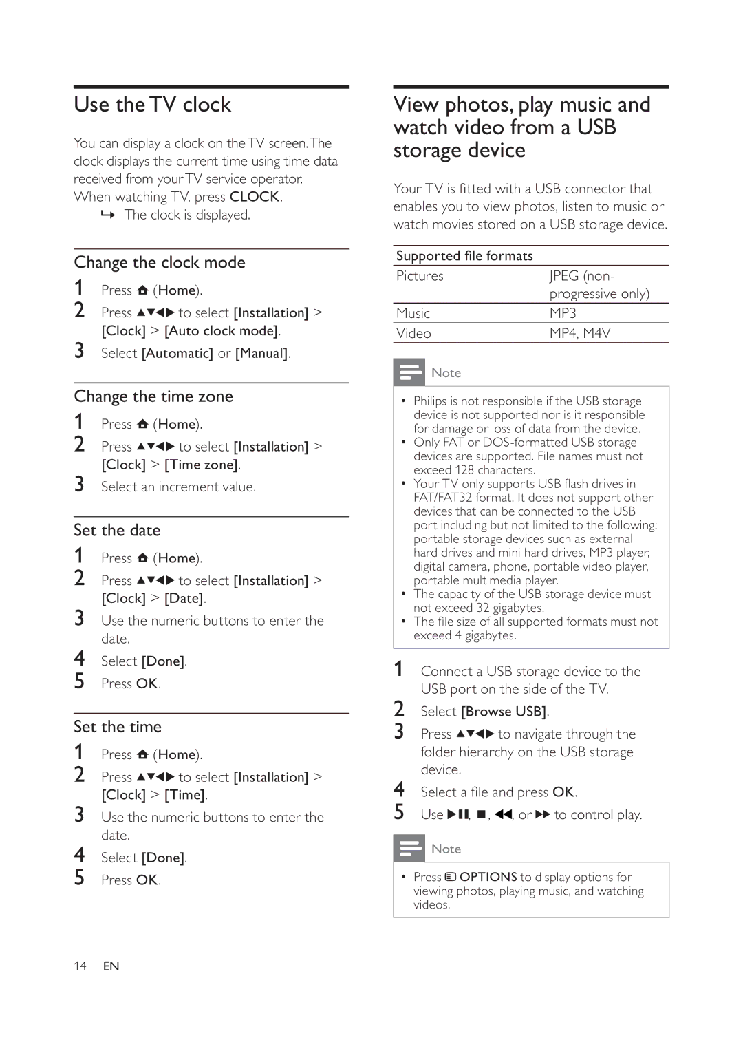 Philips 42PFL7404D/78 user manual Use theTV clock, Change the clock mode, Change the time zone, Set the date, Set the time 