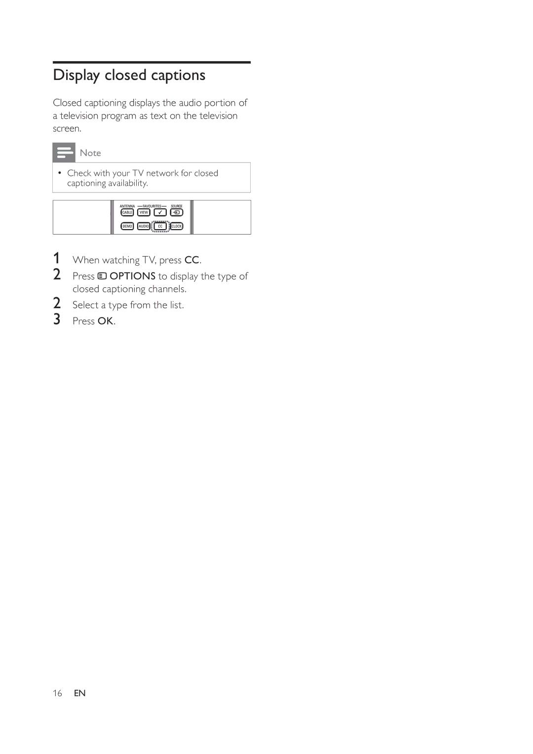 Philips 32PFL5604D/78, 52PFL7404D/78, 42PFL7404D/78, 42PFL5604D/78, 47PFL5604D/78 user manual Display closed captions 