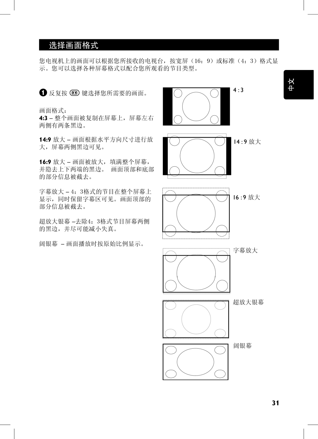 Philips 32PFL7332, 52PFL7432, 32PFL7932, 42PFL7432 user manual 选择画面格式 