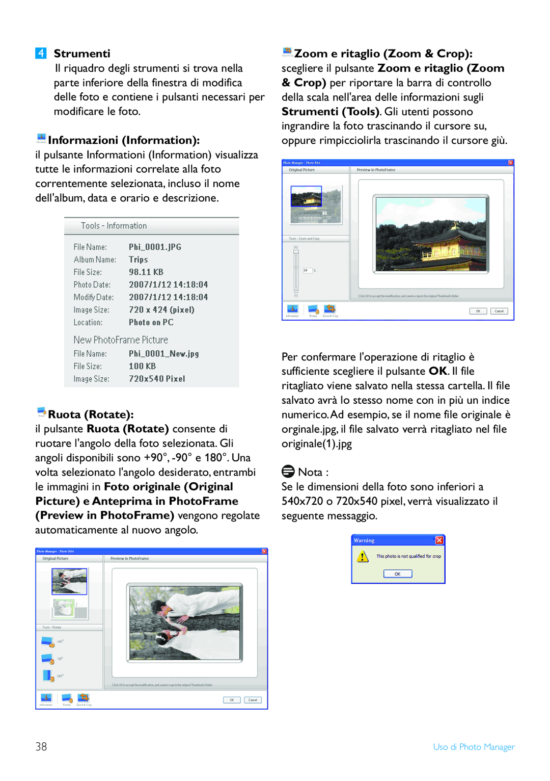 Philips 5FF2, 52PFL7432, 10FF2 user manual Strumenti, Informazioni Information, Ruota Rotate 