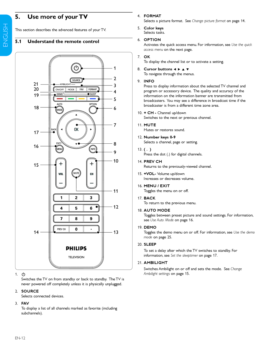 Philips 52PFL7603D, 57PFL7603D user manual Use more of your TV, Understand the remote control 