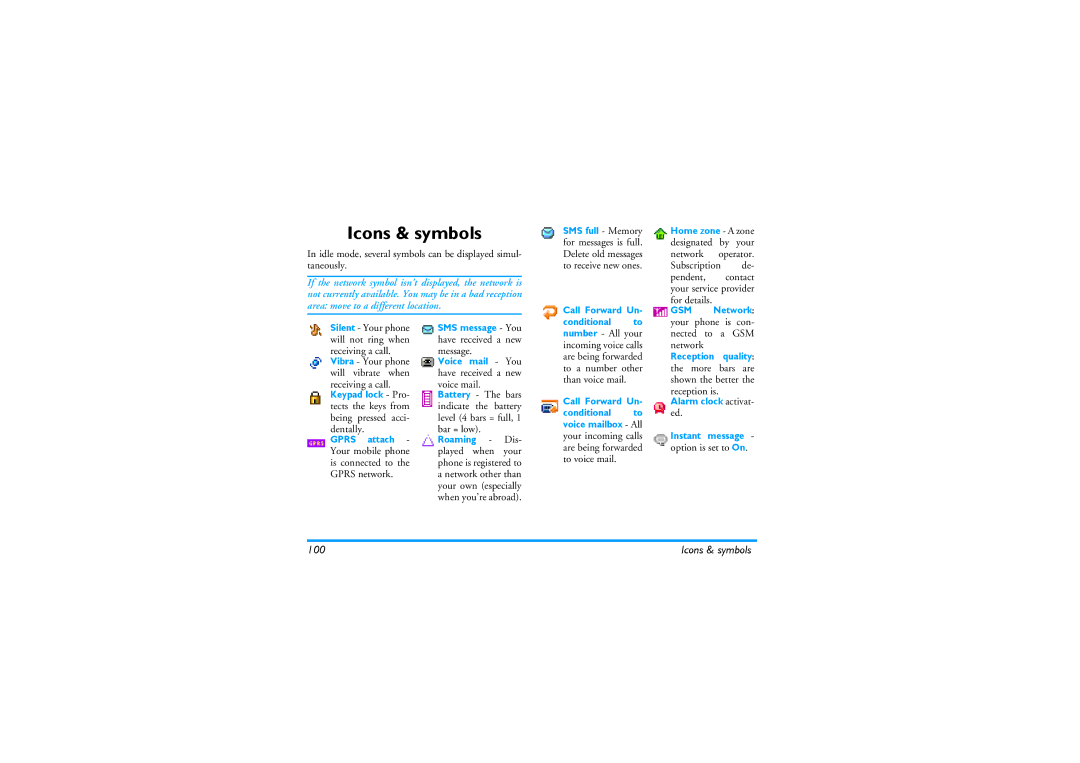 Philips 530 manual Icons & symbols 