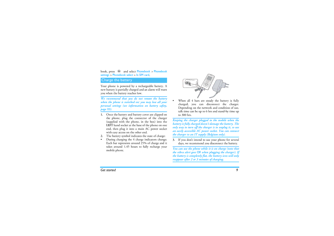 Philips 535 manual Charge the battery 