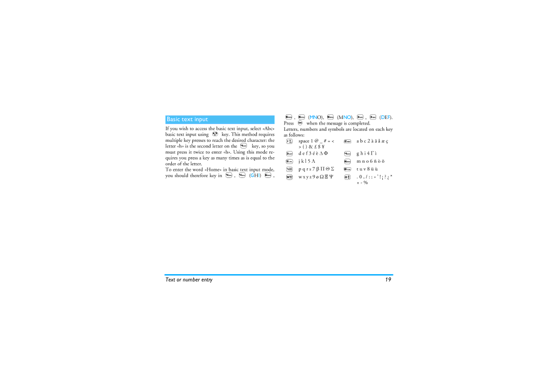 Philips 535 manual Basic text input 