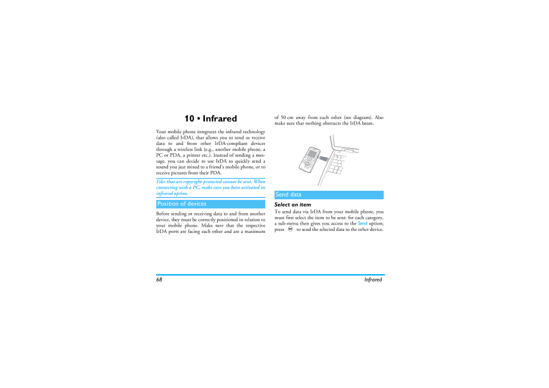 Philips 535 manual Infrared, Position of devices, Send data, Select an item 