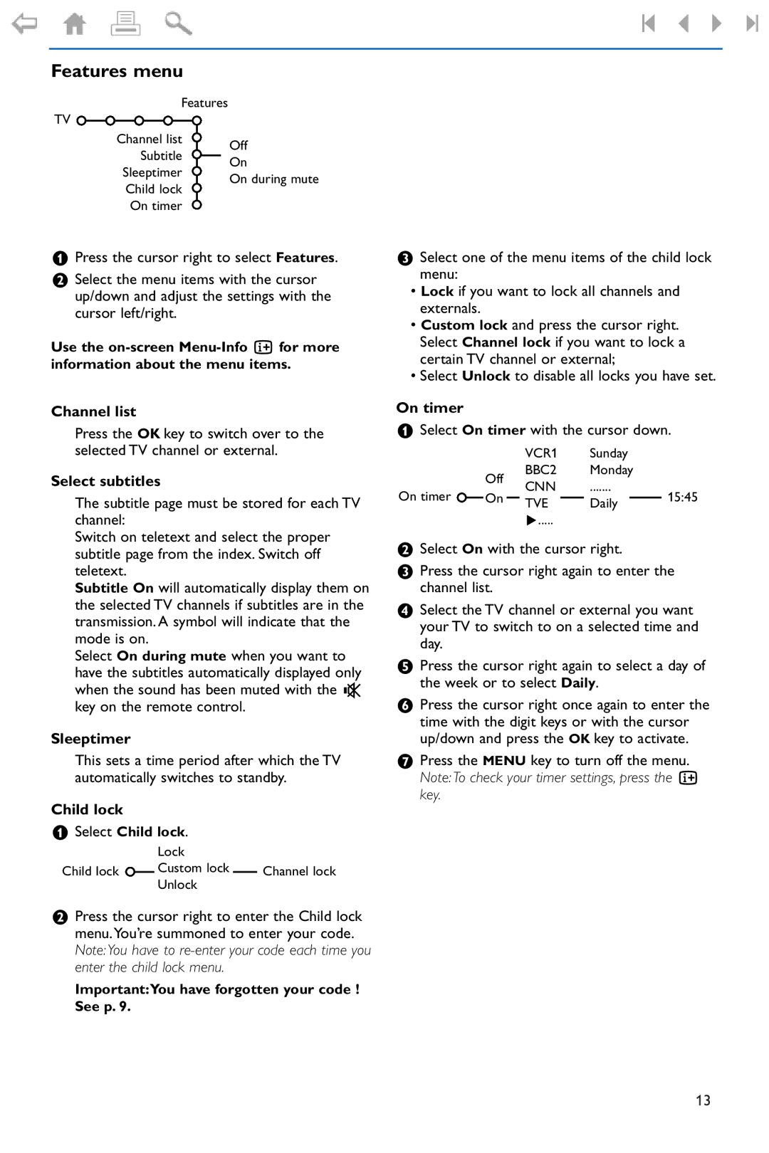 Philips 550W manual Features menu 