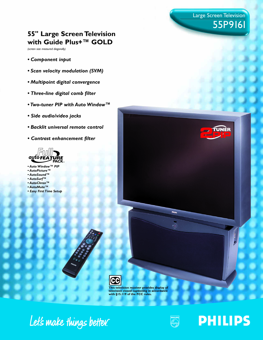 Philips 55P 9161 manual 55P9161, Large Screen Television with Guide Plus+ GOLD 