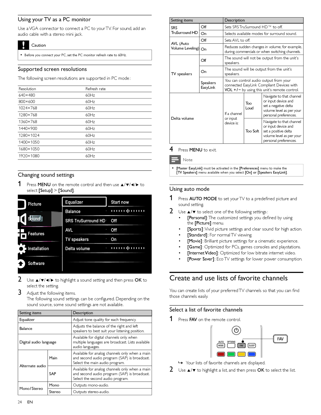 Philips 55PFL3907 user manual Create and use lists of favorite channels 