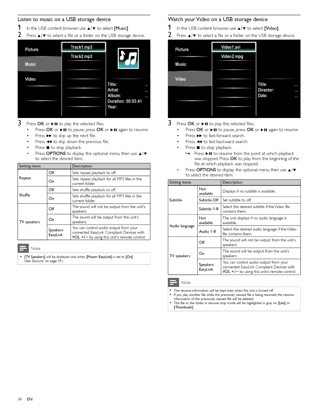 Philips 55PFL3907 Listen to music on a USB storage device, Watch your Video on a USB storage device, Title Director Date 