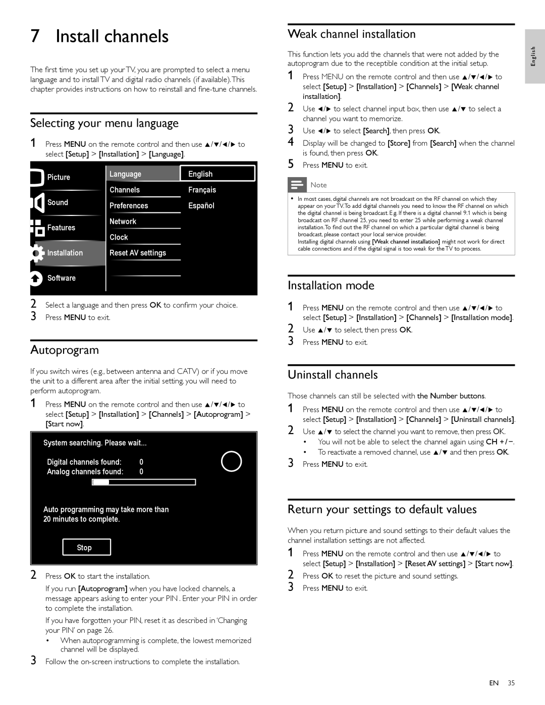 Philips 55PFL3907 user manual Install channels 