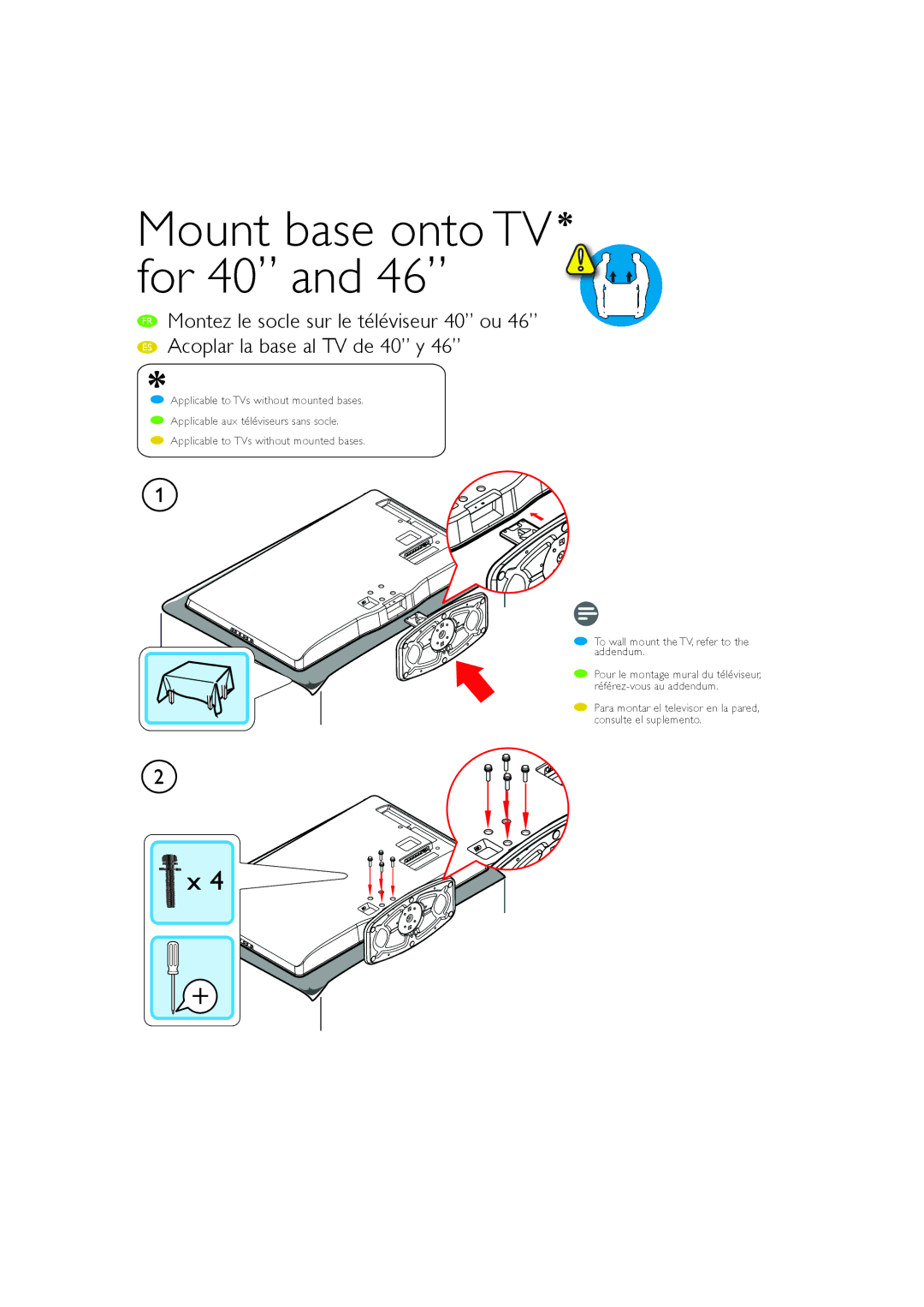 Philips 55PFL5705D/F7 manual Mount base onto TV for 40 