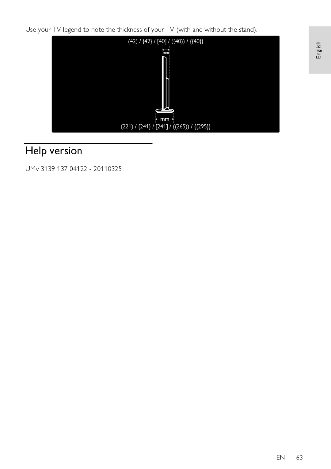 Philips 46PFL66X6K, 55PFL66X6T, 40PFL66X6H, 55PFL66X6K, 46PFL66X6T, 37PFL66X6T, 55PFL66X6H Help version, UMv 3139 137 04122 