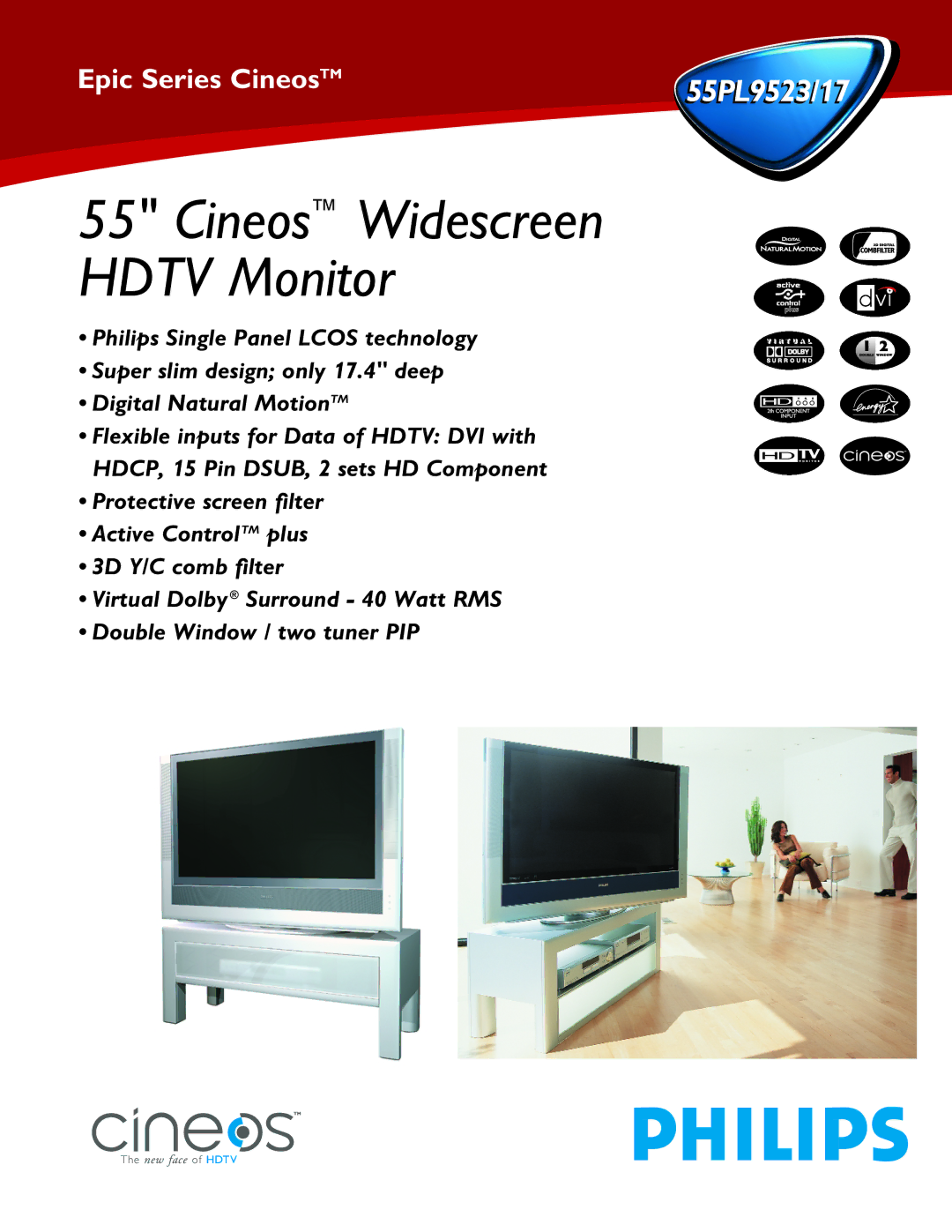 Philips 55PL9517 manual Cineos Widescreen Hdtv Monitor 