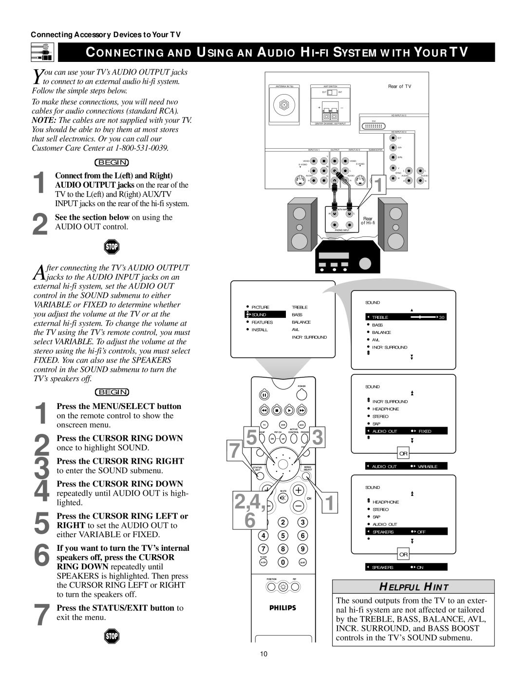 Philips 55PP9502, 60PP9502 manual Connecting and Using AN Audio HI-FI System with Your TV 