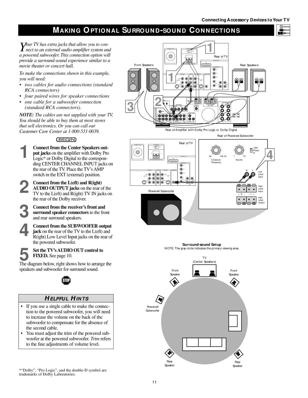 Philips 60PP9502, 55PP9502 manual Making Optional SURROUND-SOUND Connections 