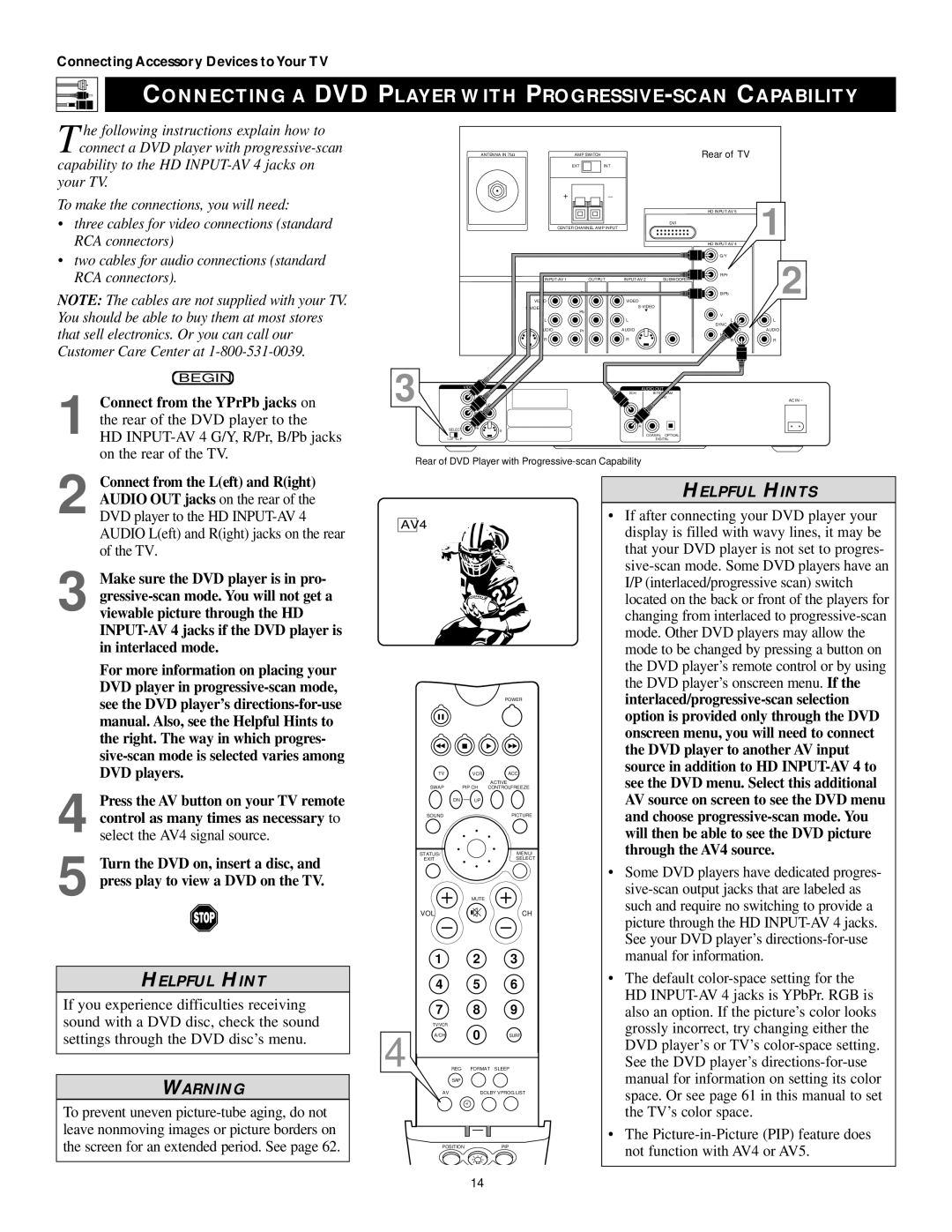 Philips 55PP9502, 60PP9502 manual Connecting a DVD Player with PROGRESSIVE-SCAN Capability, AV4 