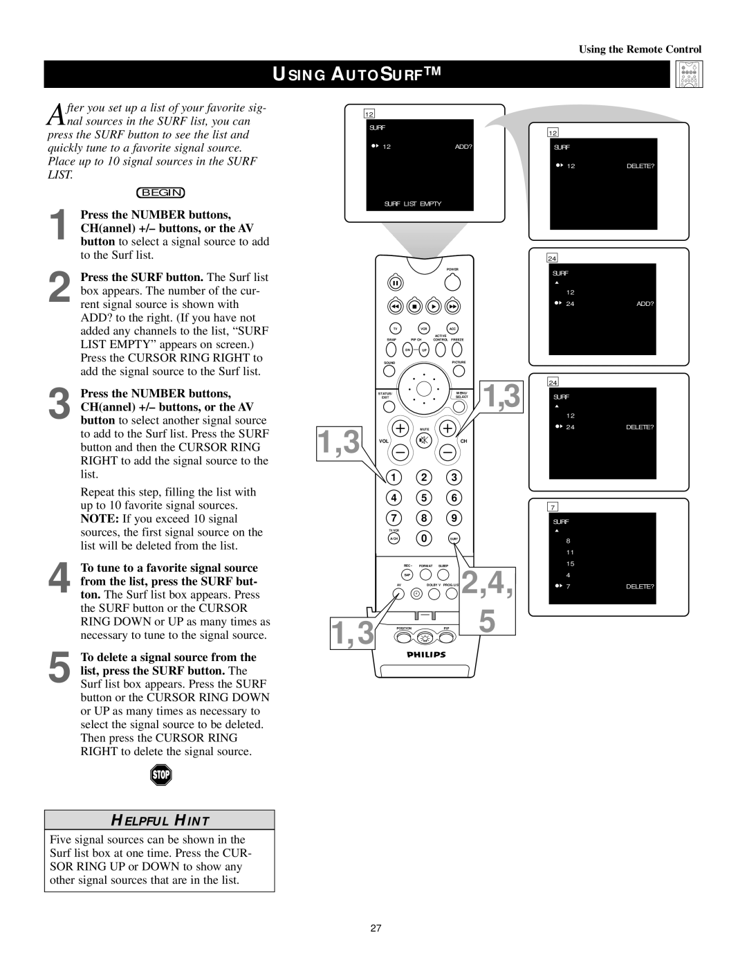 Philips 60PP9502, 55PP9502 manual Using Autosurf, Surf List Empty 