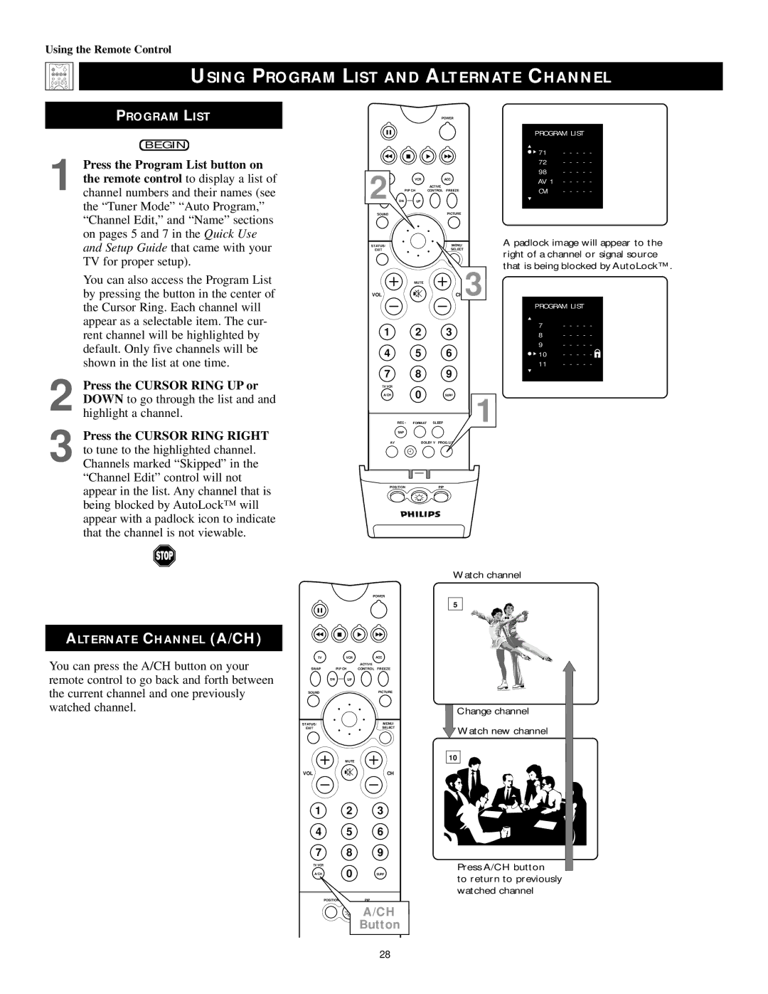 Philips 55PP9502, 60PP9502 manual Using Program List and Alternate Channel, Program List CVI 