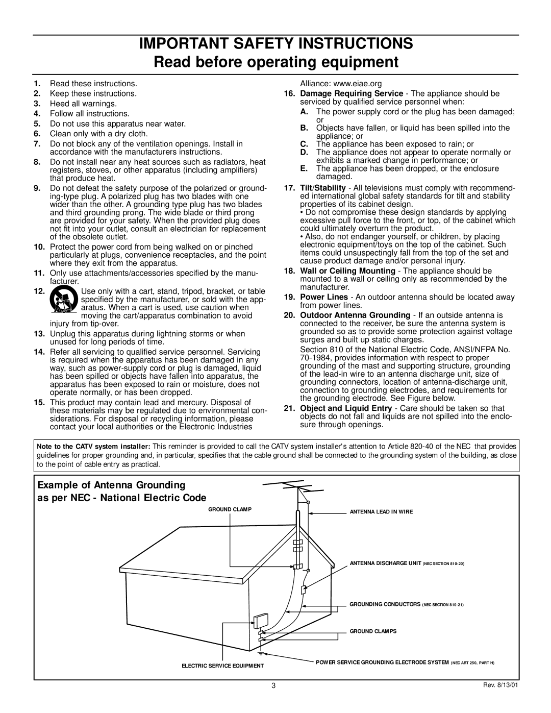 Philips 60PP9502, 55PP9502 manual Important Safety Instructions 