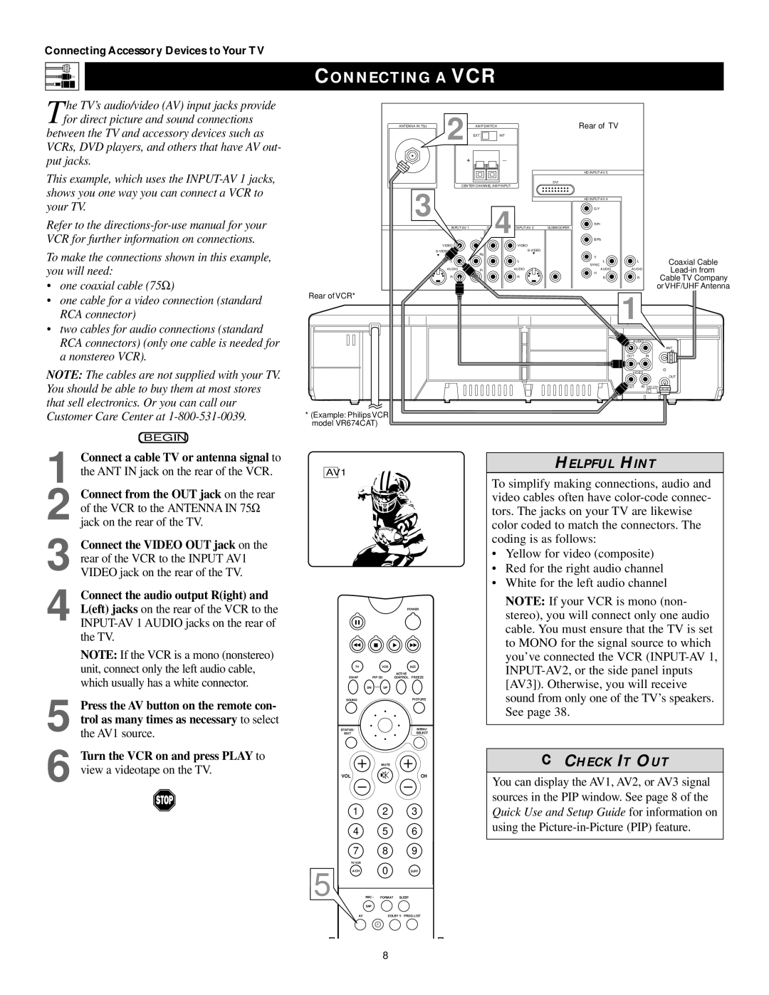 Philips 55PP9502, 60PP9502 manual Connecting a VCR, Rear of TV 