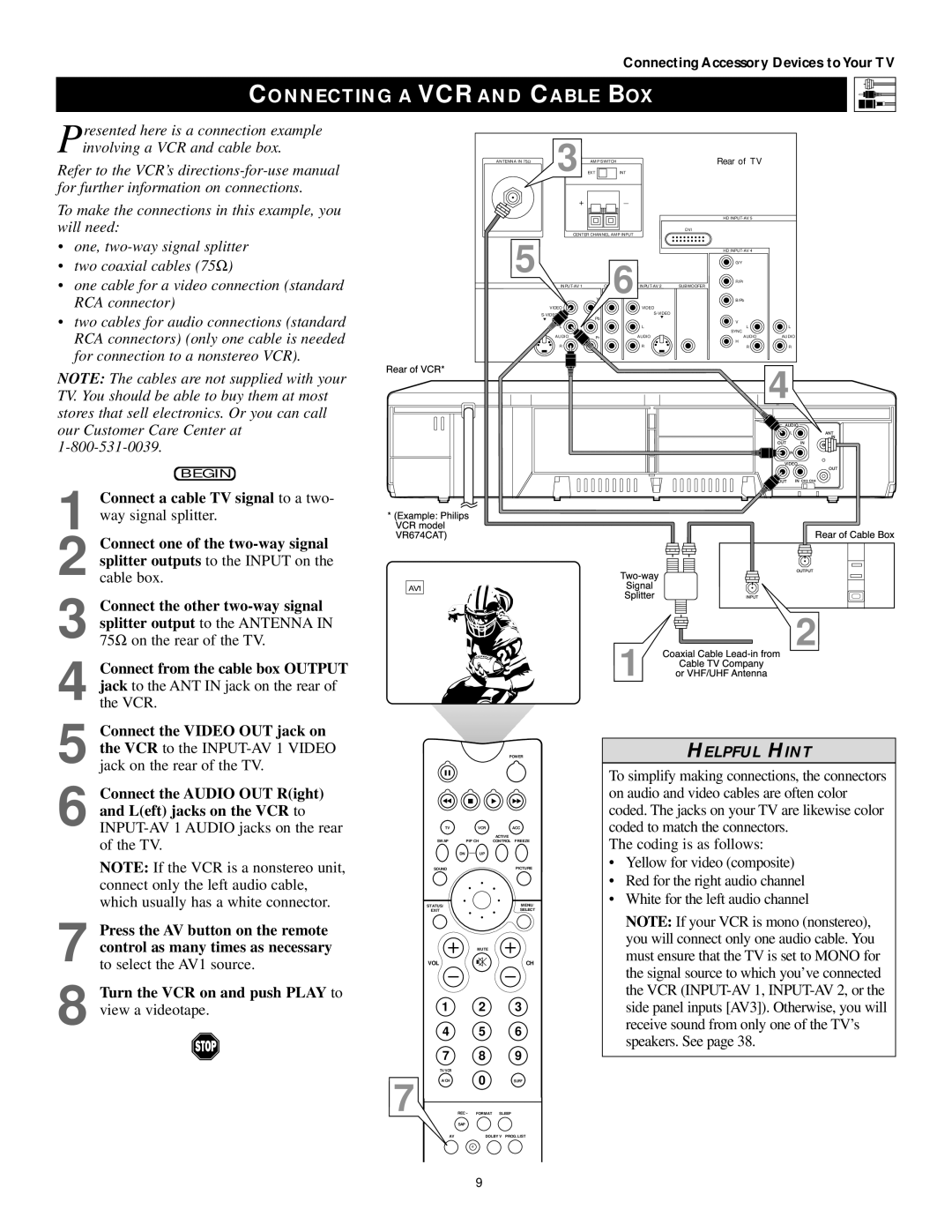 Philips 60PP9502, 55PP9502 manual Ant, Connecting a VCR and Cable BOX 