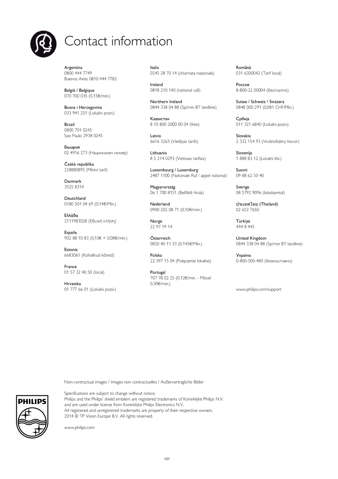 Philips 55PUS8809 user manual Contact information 