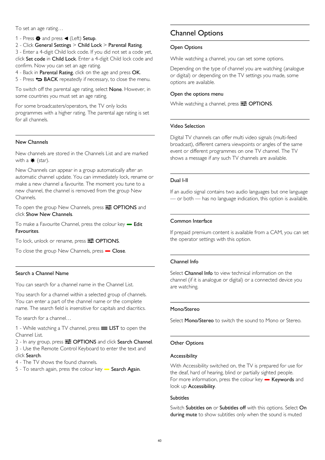 Philips 55PUS8809 user manual Channel Options 