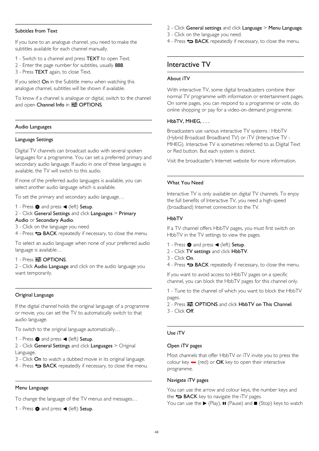 Philips 55PUS8809 user manual Interactive TV, Subtitles from Text, About iTV 