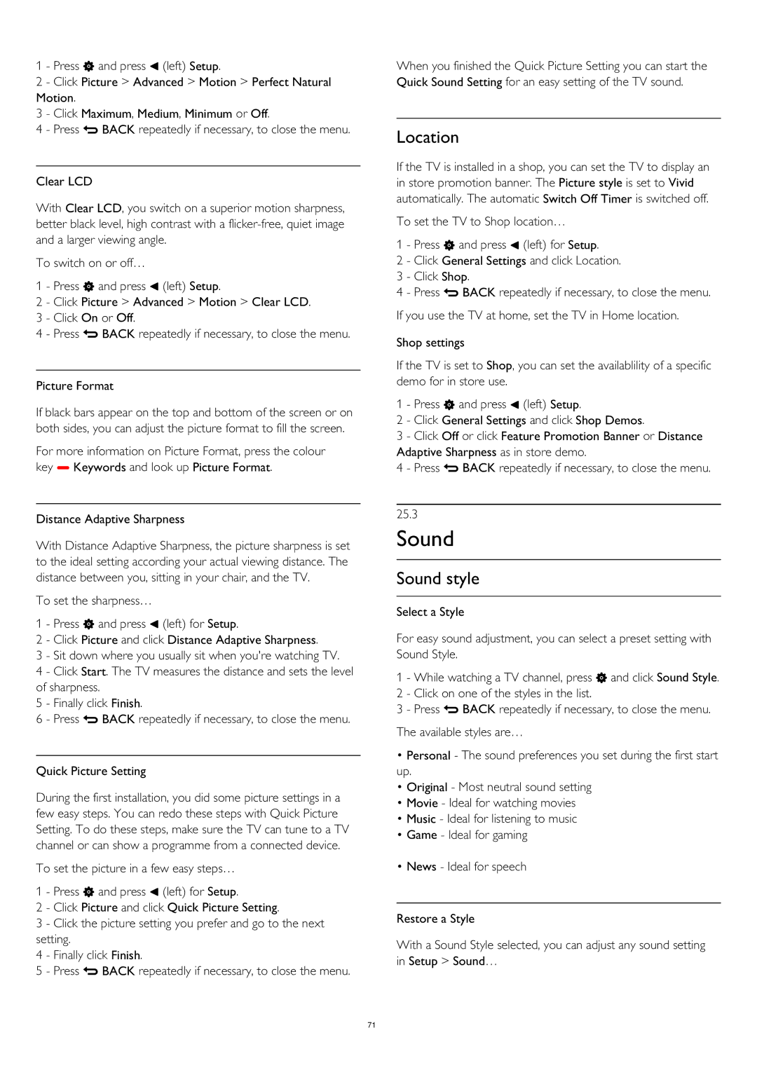 Philips 55PUS8809 user manual Location, Sound style 