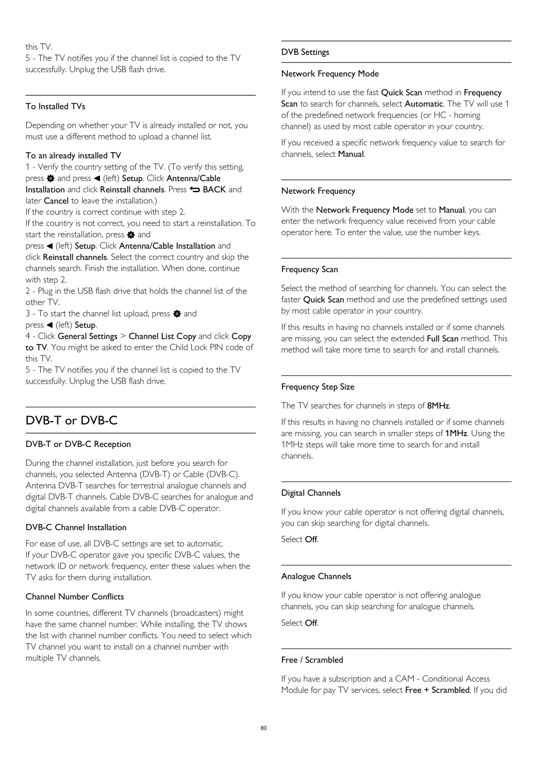 Philips 55PUS8809 user manual DVB-T or DVB-C Reception, Frequency Scan, Select Off Free / Scrambled 