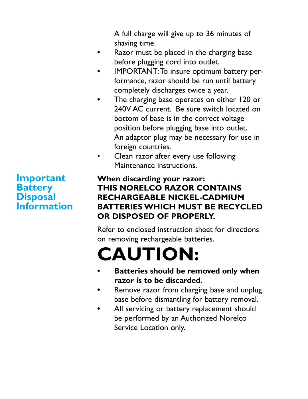 Philips 5616X manual Battery Disposal Information, When discarding your razor 