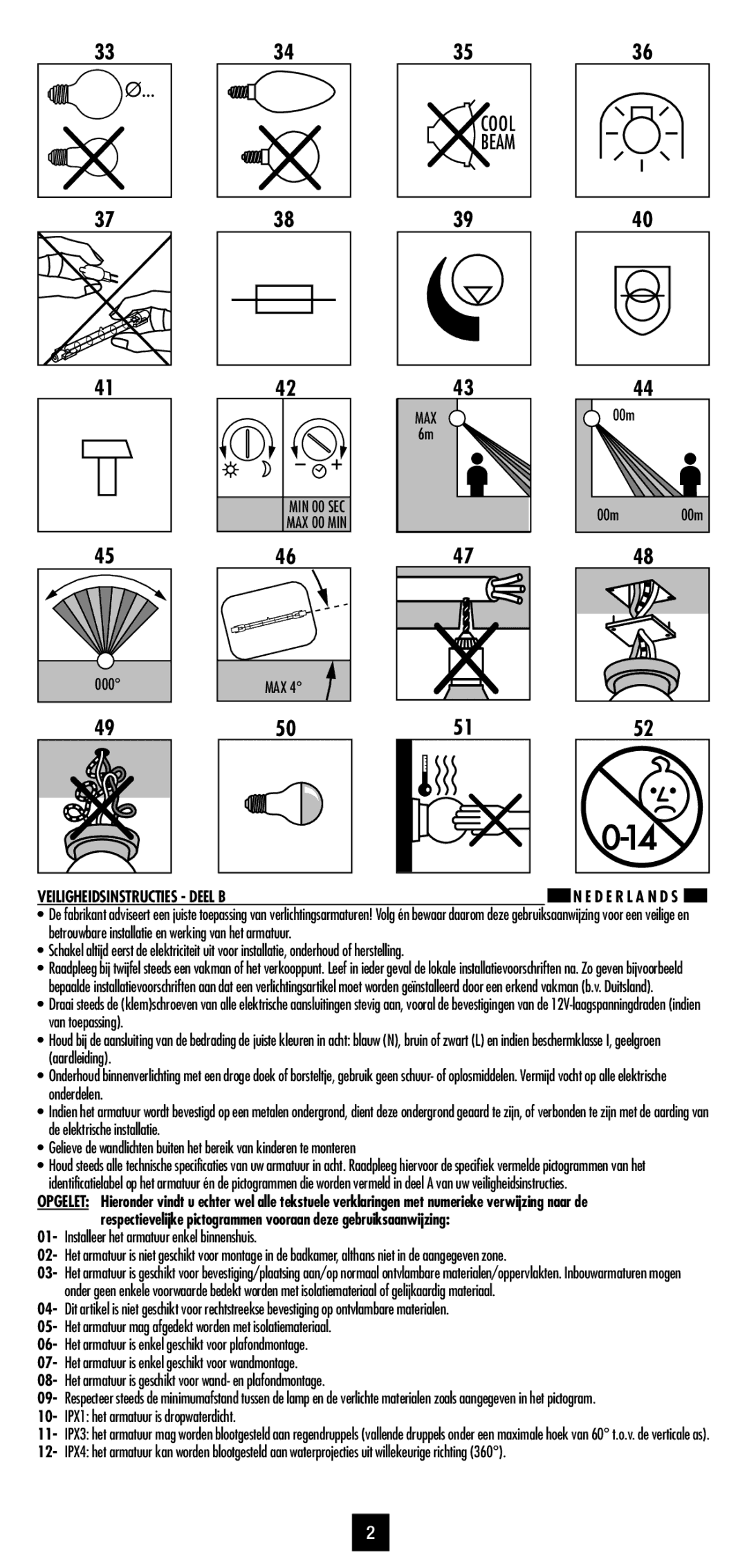 Philips 57916, 57914 user manual 00m, Veiligheidsinstructies Deel B, IPX1 het armatuur is dropwaterdicht 