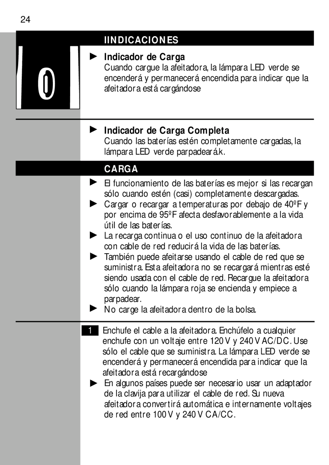 Philips 5810XL, 5818, 5814, 5817 manual Iindicaciones, Indicador de Carga Completa 